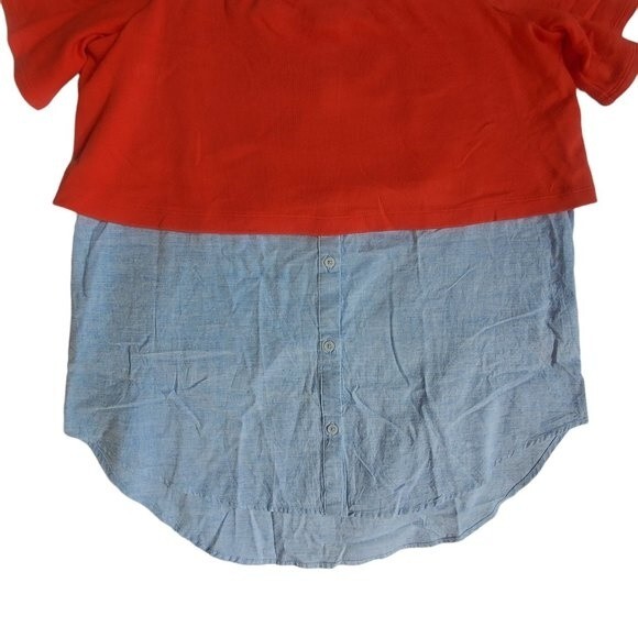 Postmark Anthro Drew Off the Shoulder Layered Reddish Orange Denim Top Size S - Picture 5 of 13